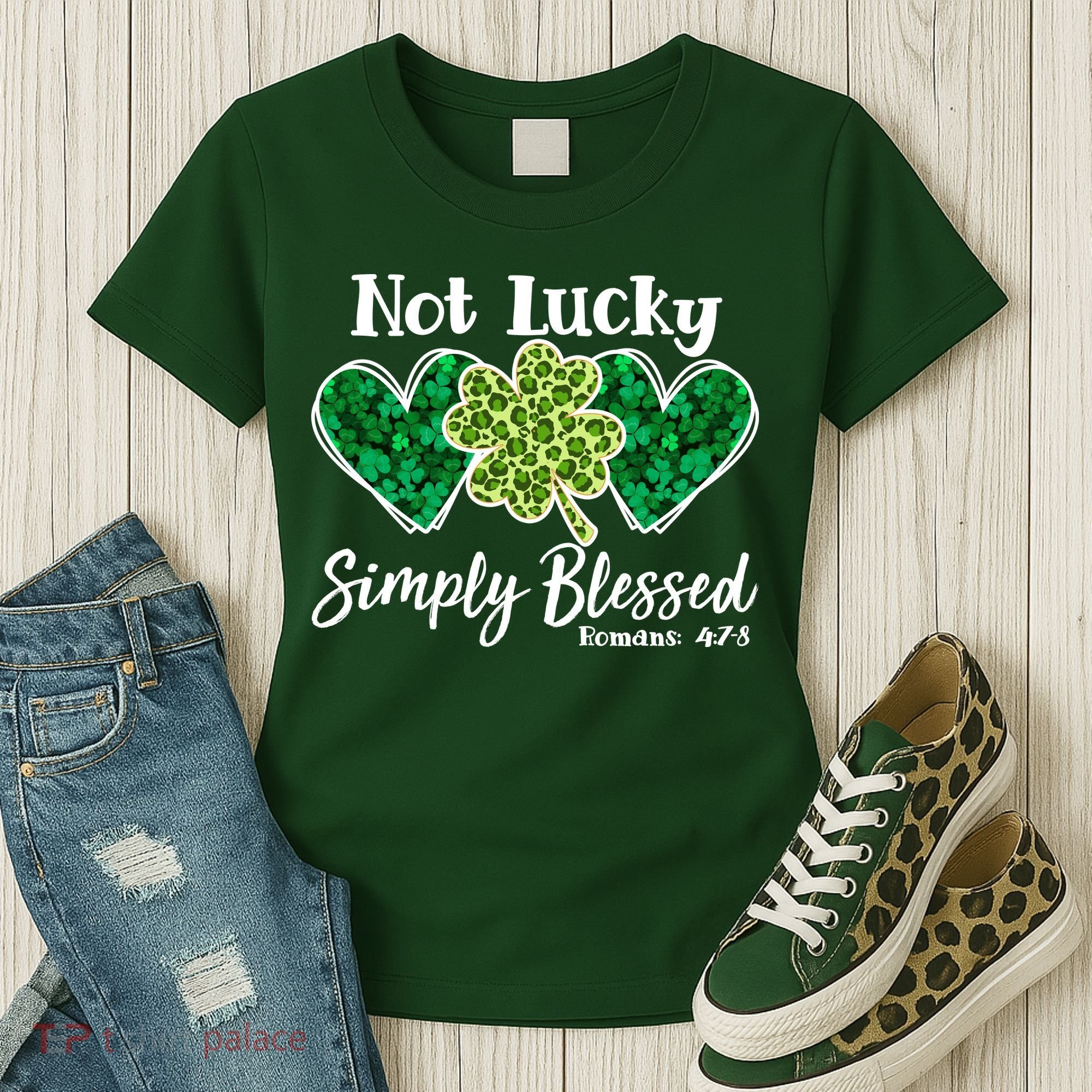 Cute St Patricks Day Not Lucky Simply Blessed Romans 4: 7 8 Women's T-Shirt