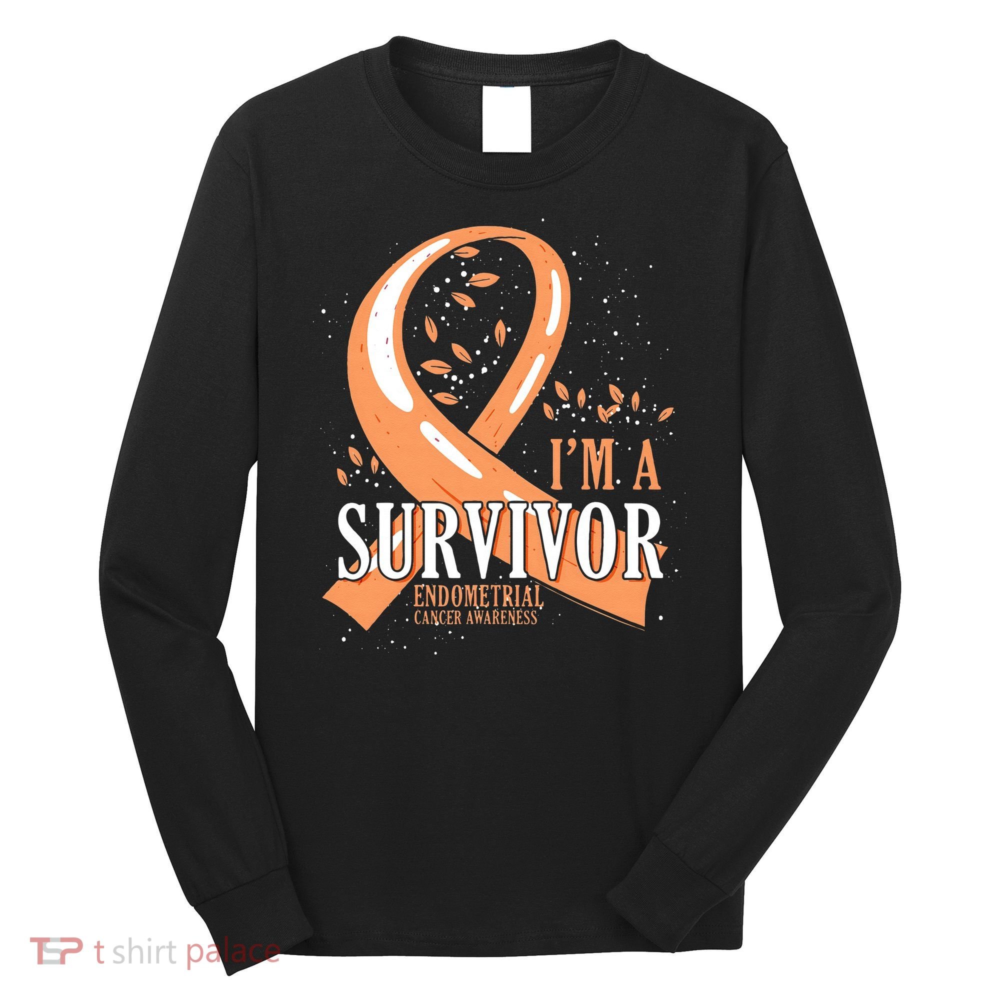 Cancer Survivor Peach Ribbon Endometrial Cancer Awareness Long Sleeve Shirt