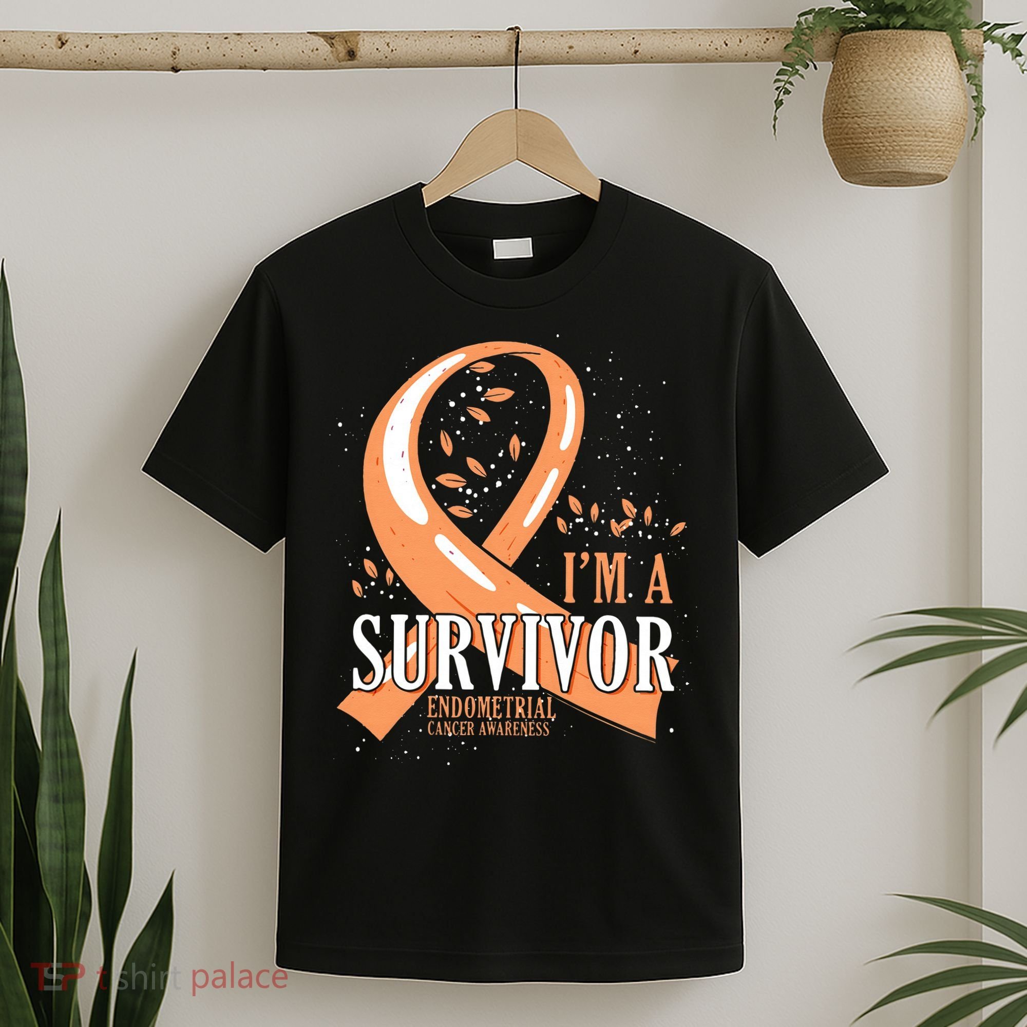 Cancer Survivor Peach Ribbon Endometrial Cancer Awareness T-Shirt