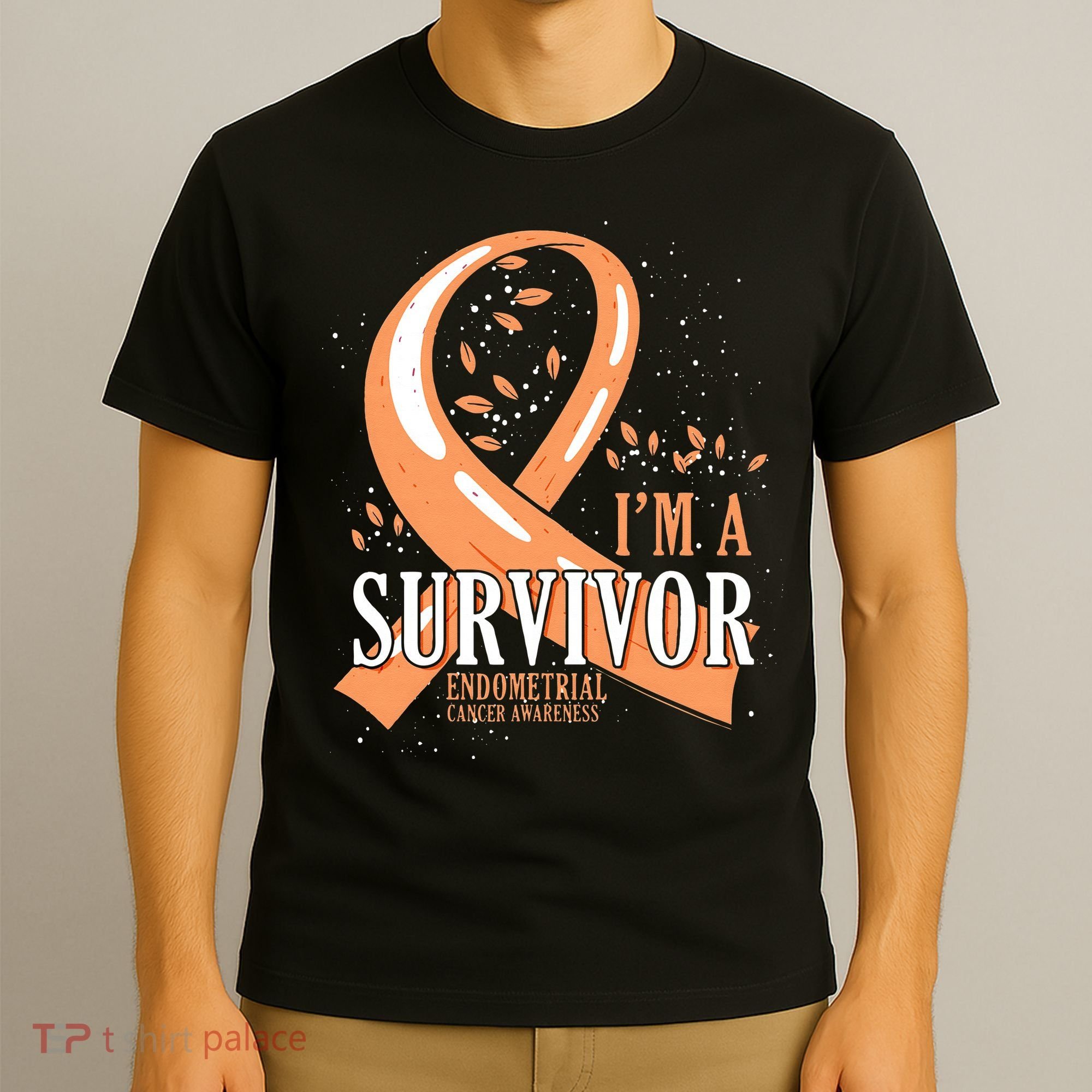 Cancer Survivor Peach Ribbon Endometrial Cancer Awareness T-Shirt