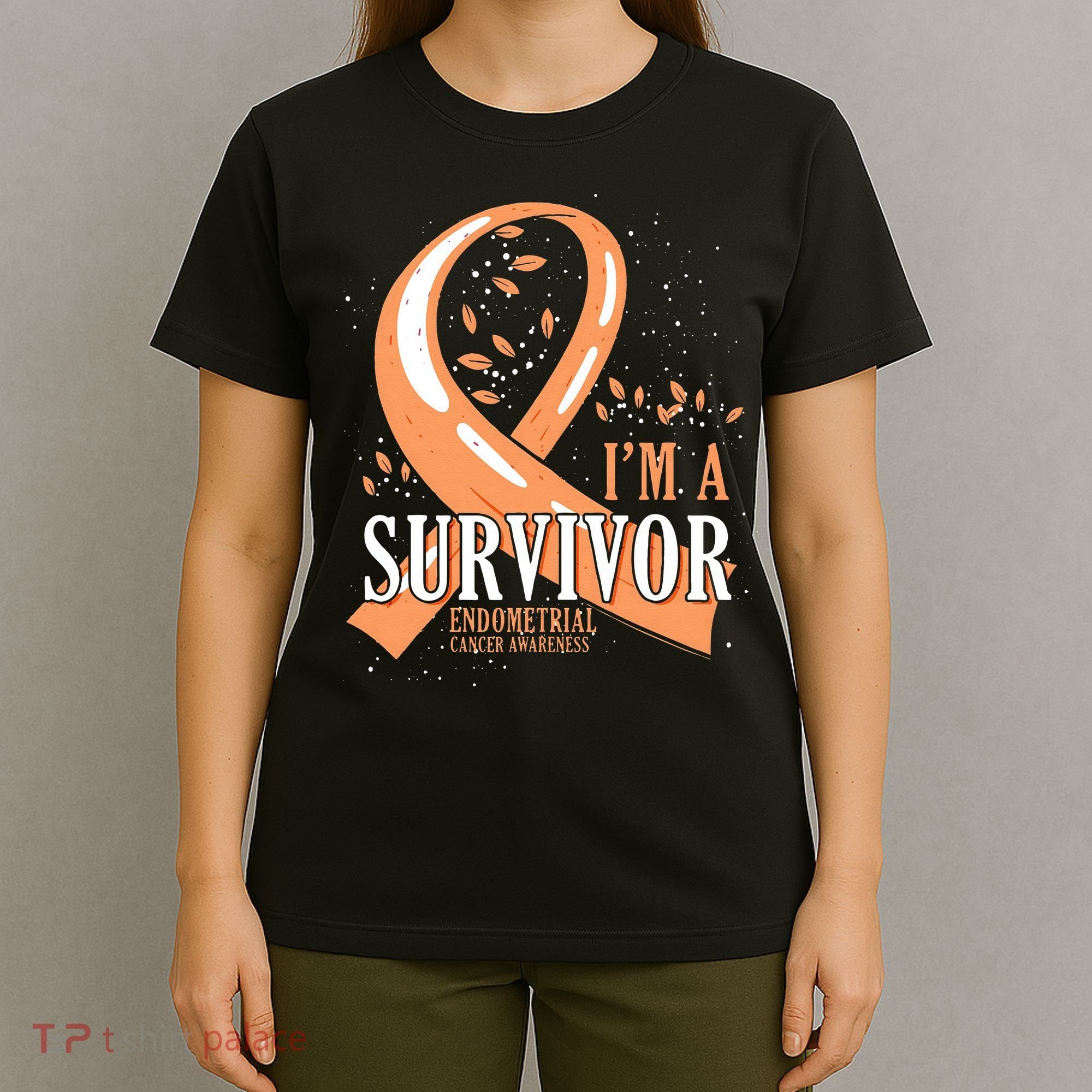 Cancer Survivor Peach Ribbon Endometrial Cancer Awareness T-Shirt