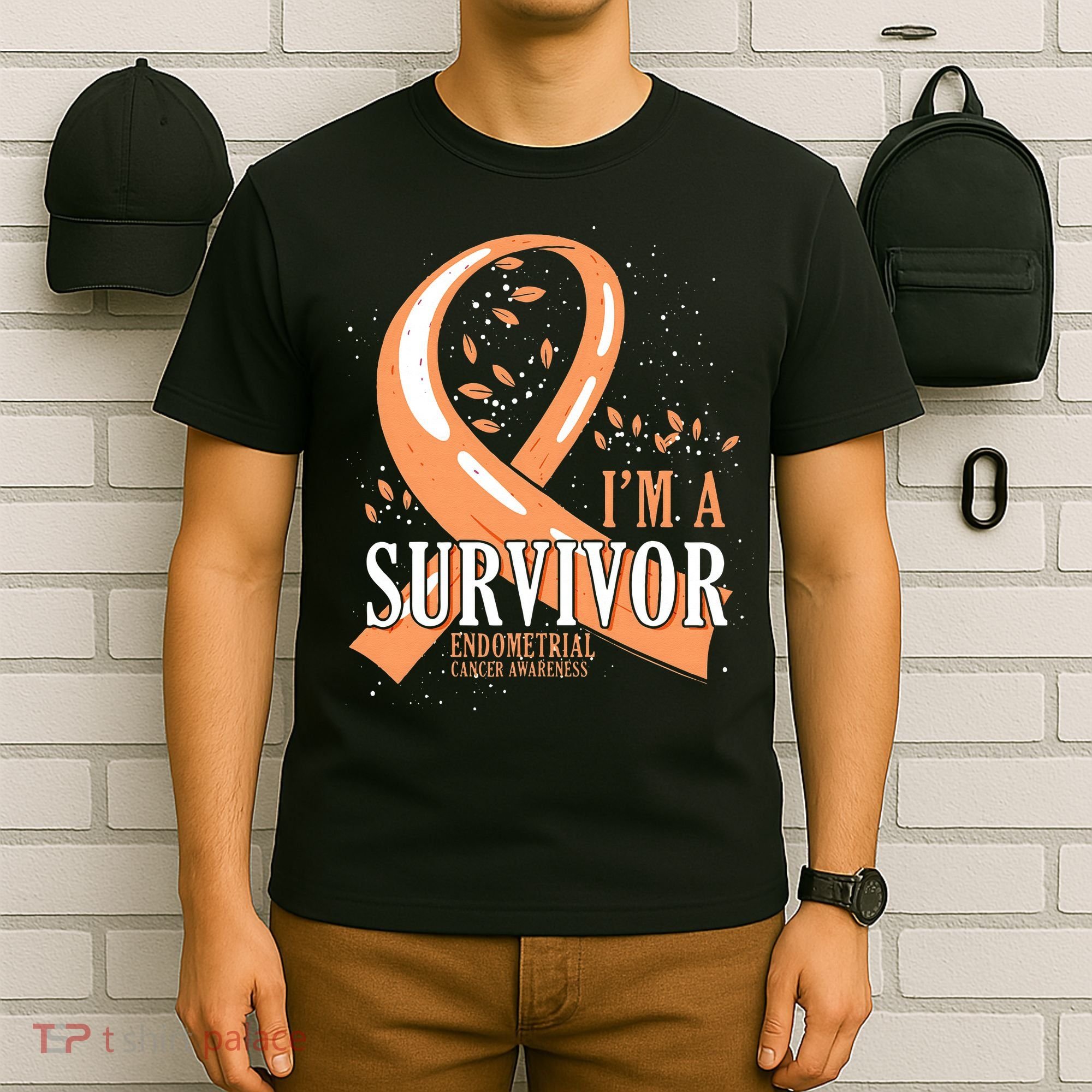 Cancer Survivor Peach Ribbon Endometrial Cancer Awareness T-Shirt