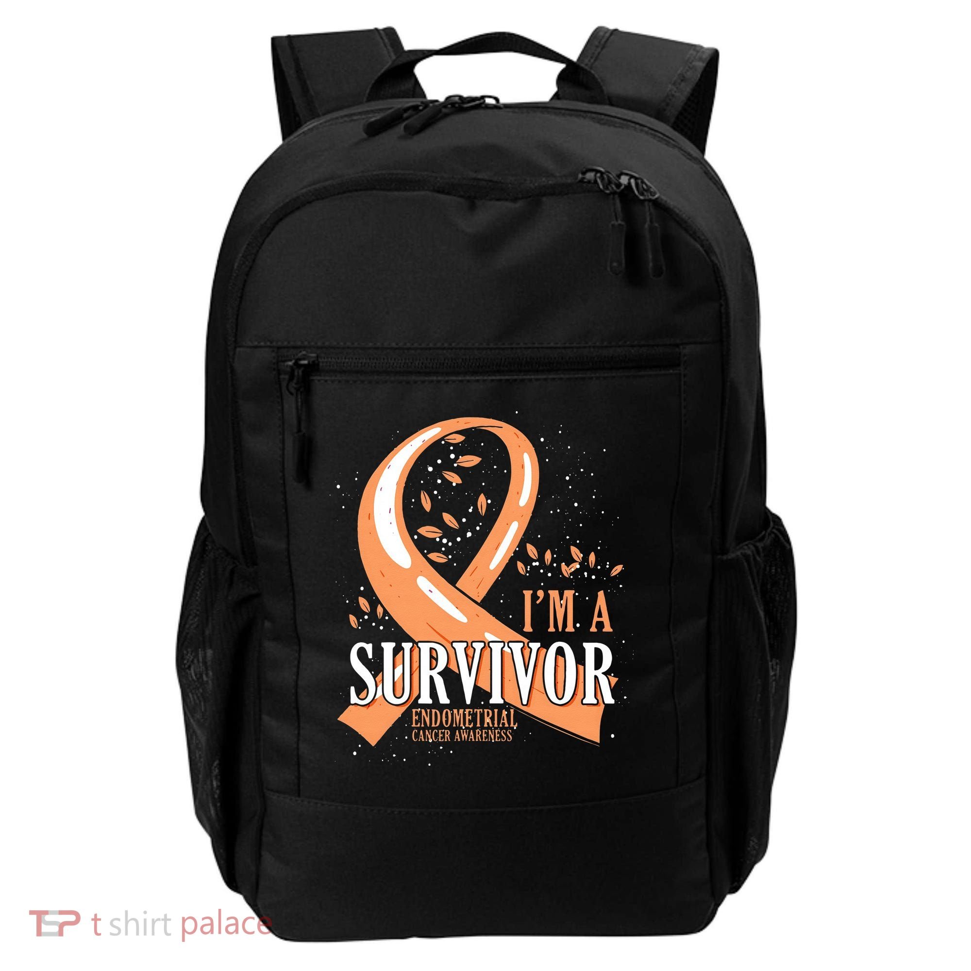Cancer Survivor Peach Ribbon Endometrial Cancer Awareness Backpack