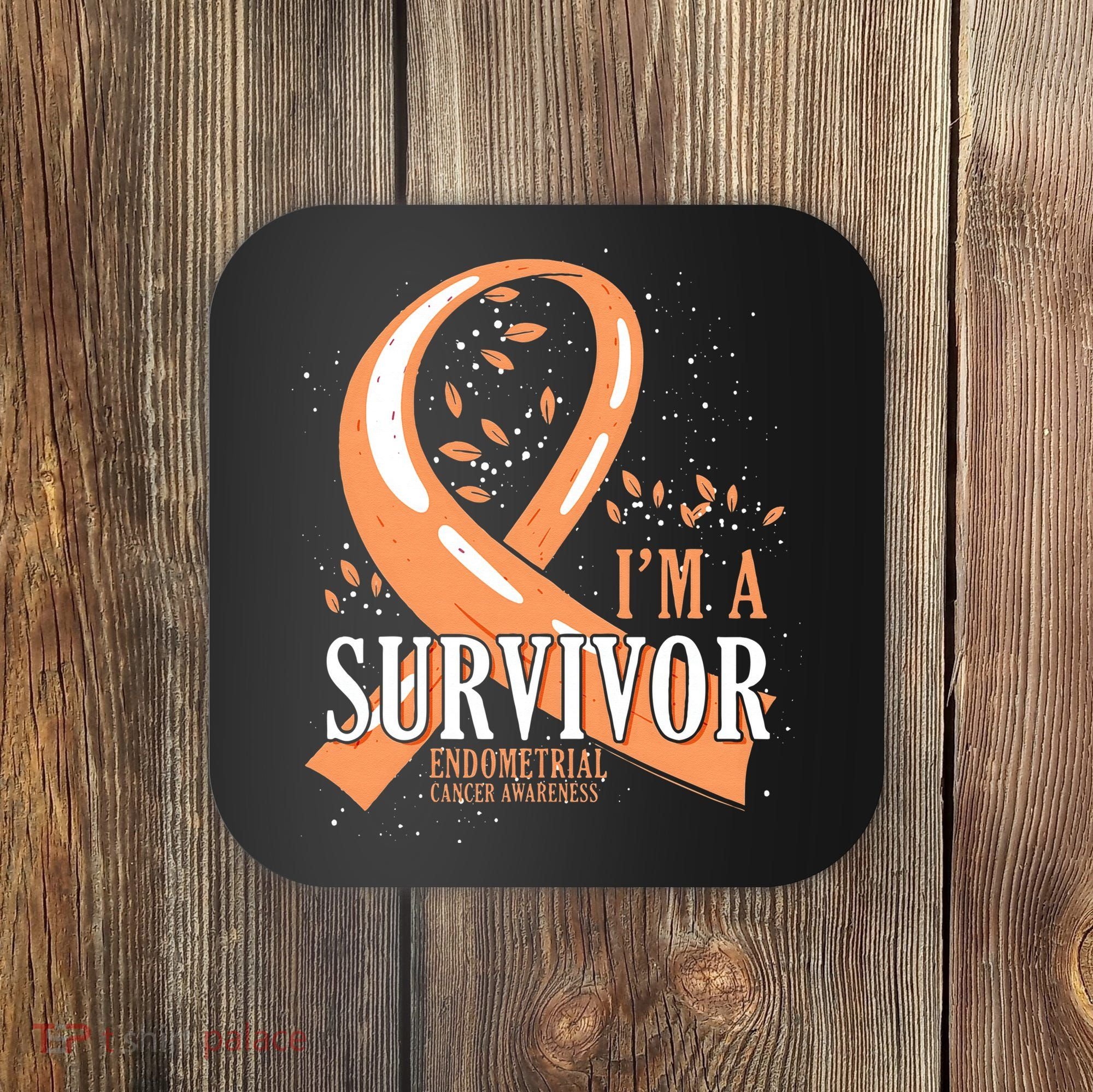 Cancer Survivor Peach Ribbon Endometrial Cancer Awareness Coaster