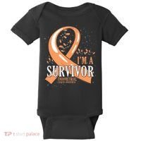 Cancer Survivor Peach Ribbon Endometrial Cancer Awareness Baby Bodysuit thumb 0