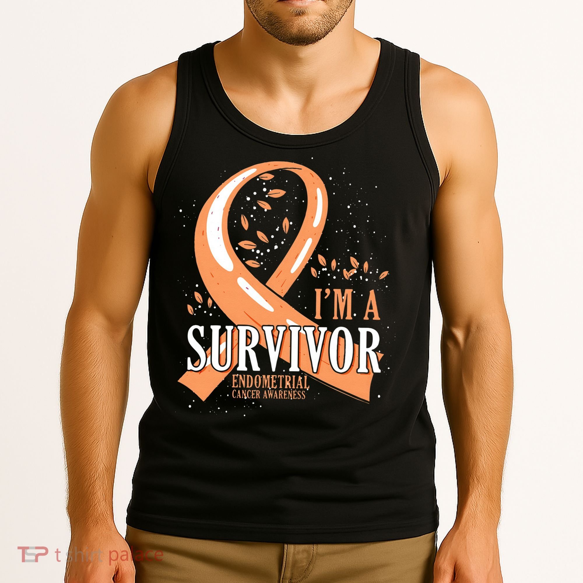 Cancer Survivor Peach Ribbon Endometrial Cancer Awareness Tank Top