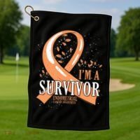 Cancer Survivor Peach Ribbon Endometrial Cancer Awareness Golf Towel thumb 1
