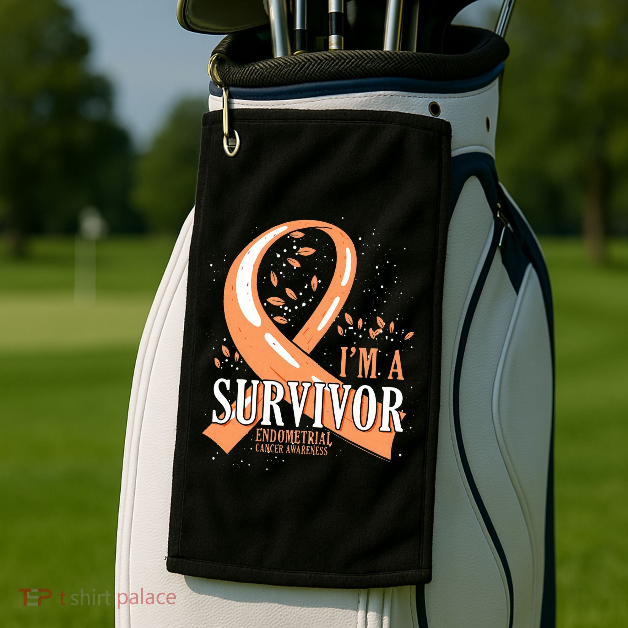 Cancer Survivor Peach Ribbon Endometrial Cancer Awareness Golf Towel