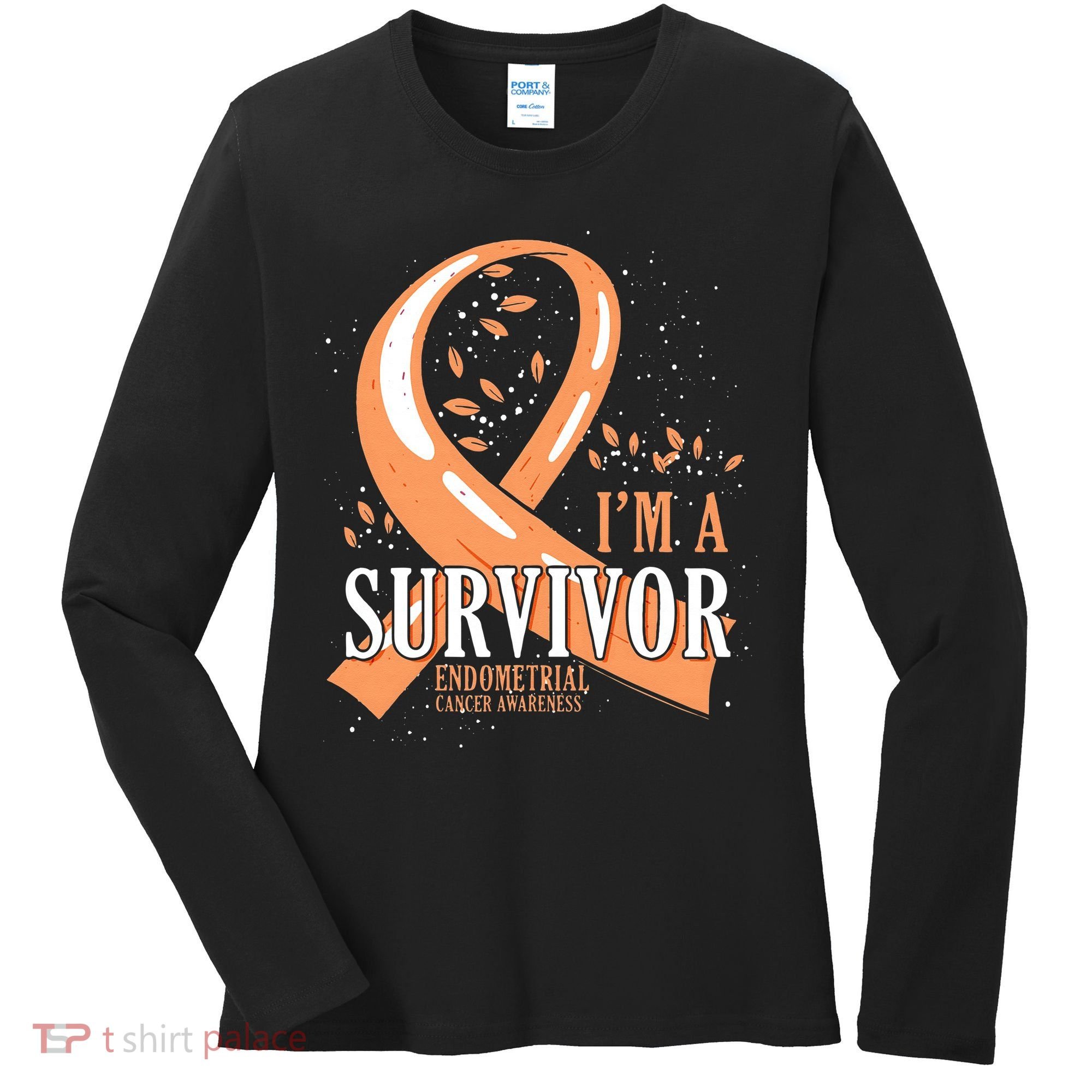 Cancer Survivor Peach Ribbon Endometrial Cancer Awareness Women's Long Sleeve Shirt