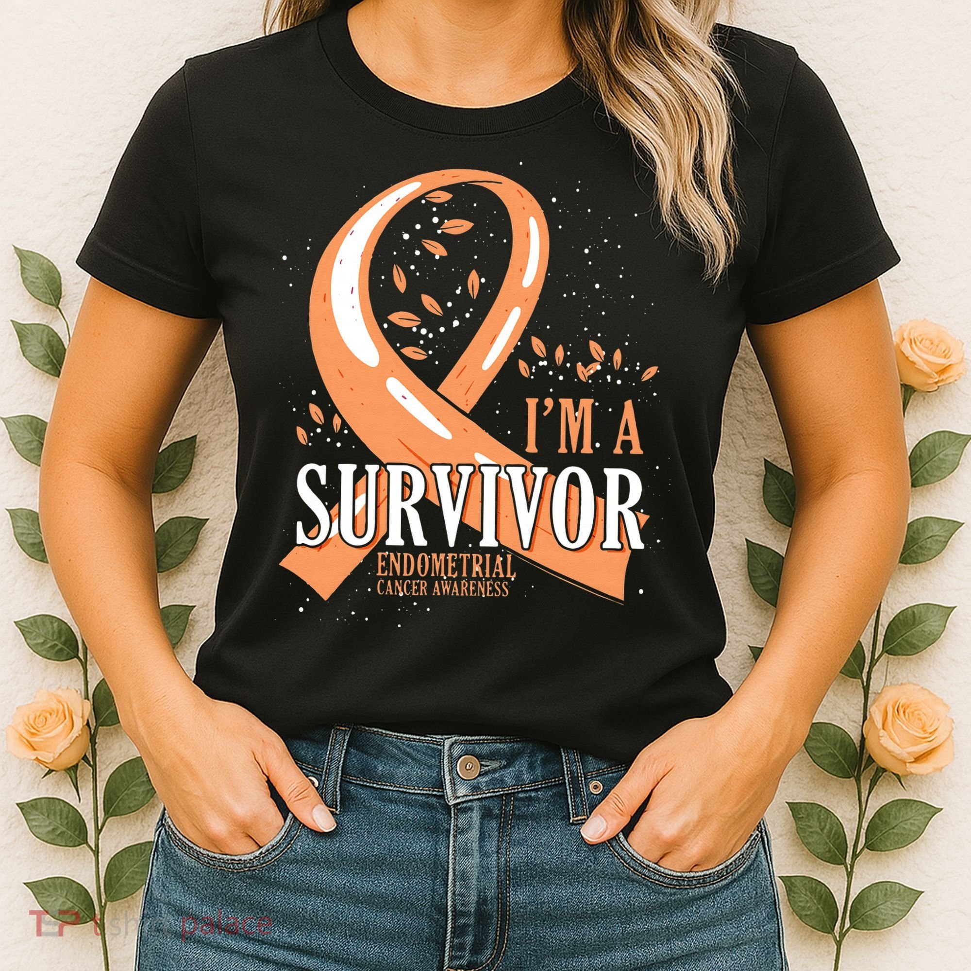 Cancer Survivor Peach Ribbon Endometrial Cancer Awareness Women's T-Shirt