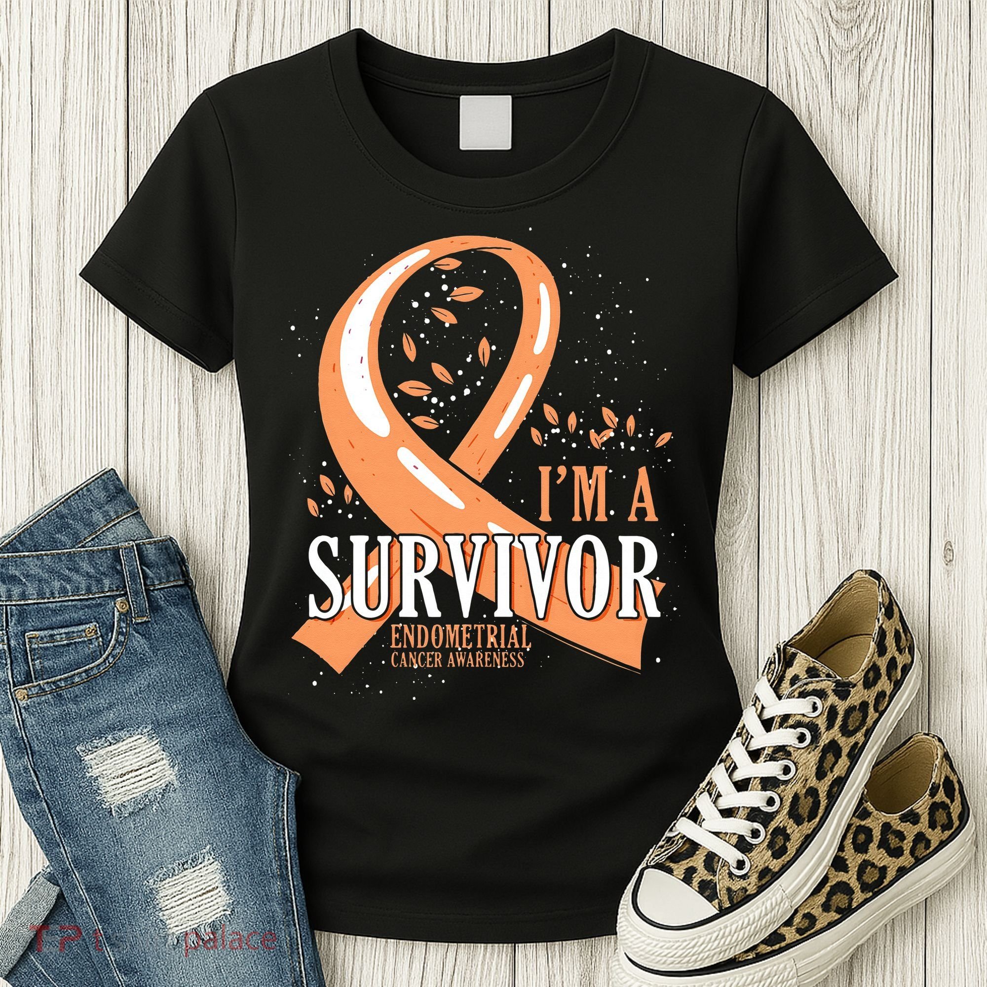 Cancer Survivor Peach Ribbon Endometrial Cancer Awareness Women's T-Shirt