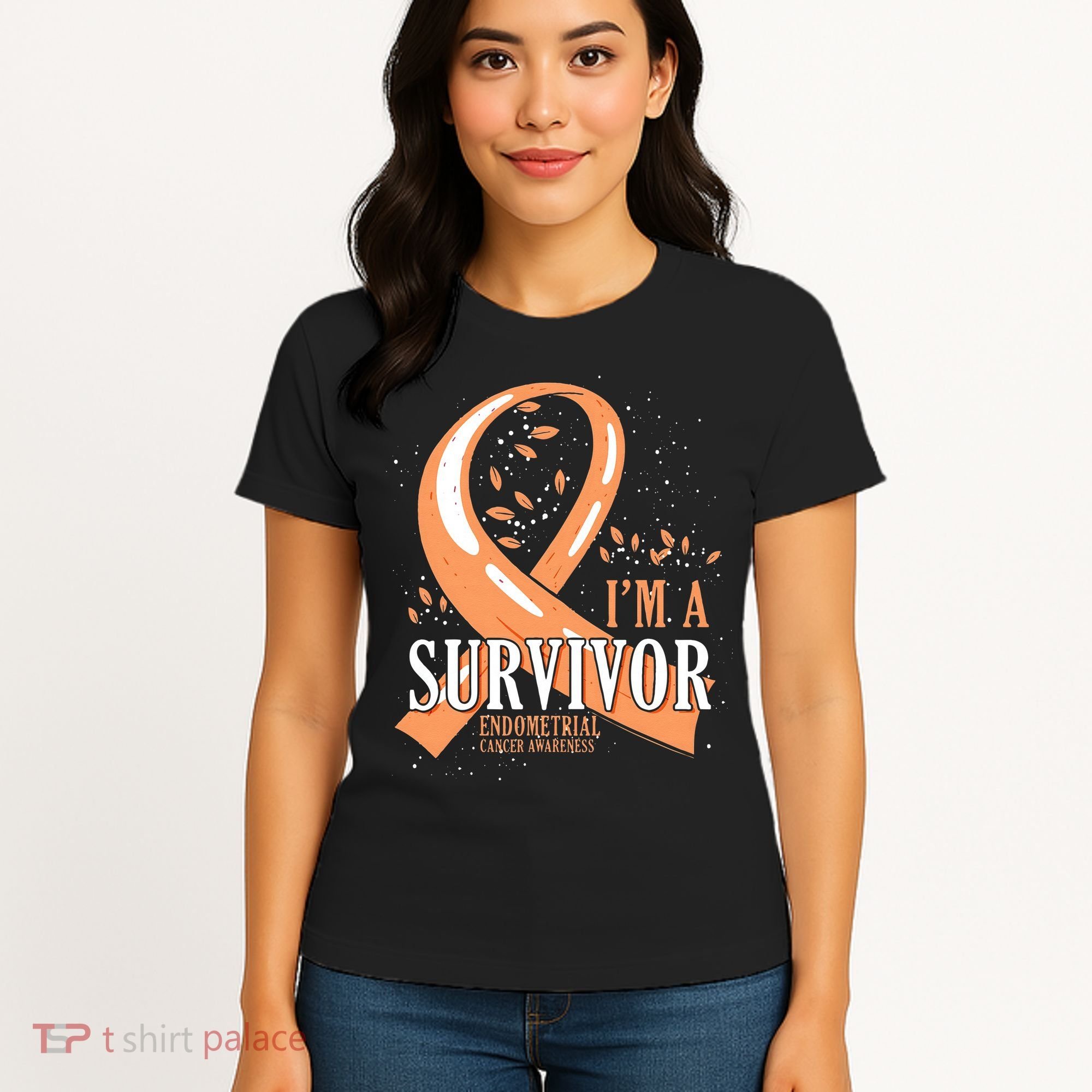 Cancer Survivor Peach Ribbon Endometrial Cancer Awareness Women's T-Shirt
