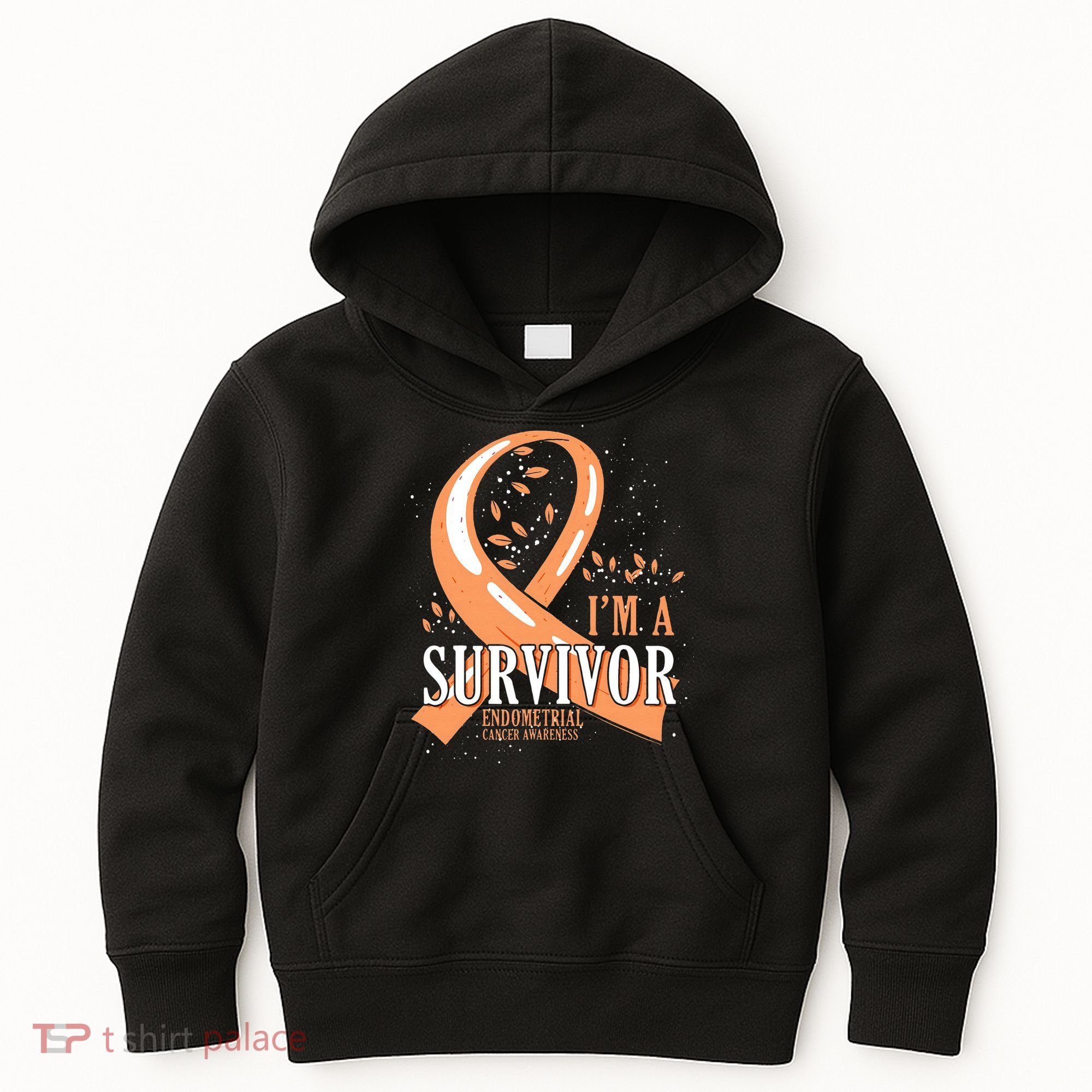 Cancer Survivor Peach Ribbon Endometrial Cancer Awareness Kids Hoodie