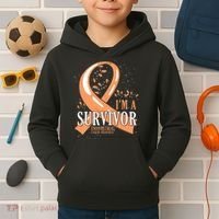 Cancer Survivor Peach Ribbon Endometrial Cancer Awareness Kids Hoodie thumb 2