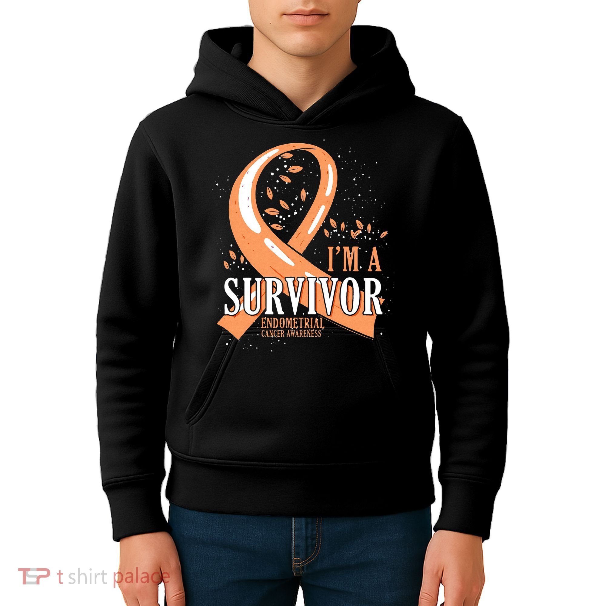 Cancer Survivor Peach Ribbon Endometrial Cancer Awareness Kids Hoodie