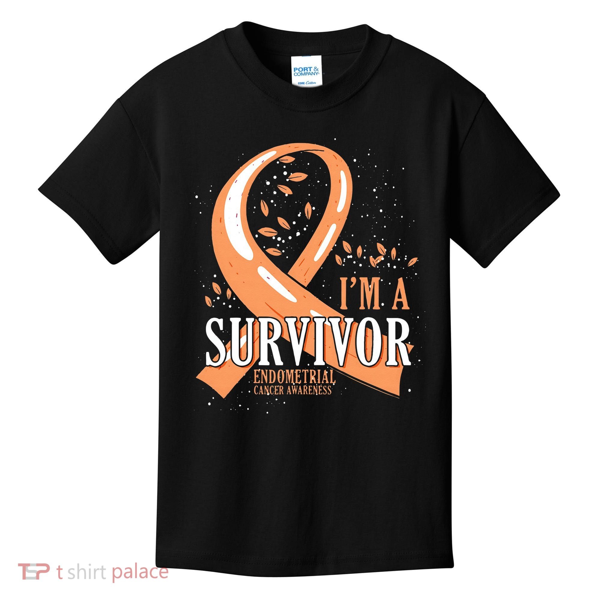 Cancer Survivor Peach Ribbon Endometrial Cancer Awareness Kids T-Shirt