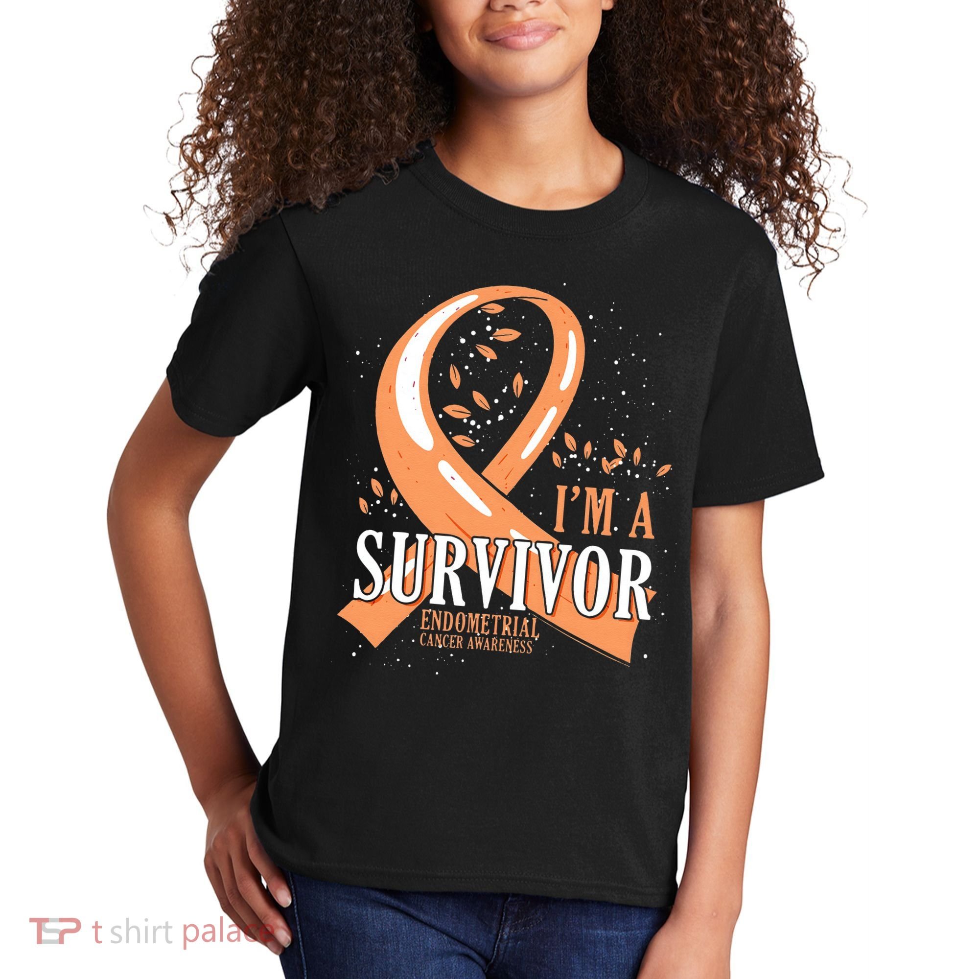 Cancer Survivor Peach Ribbon Endometrial Cancer Awareness Kids T-Shirt