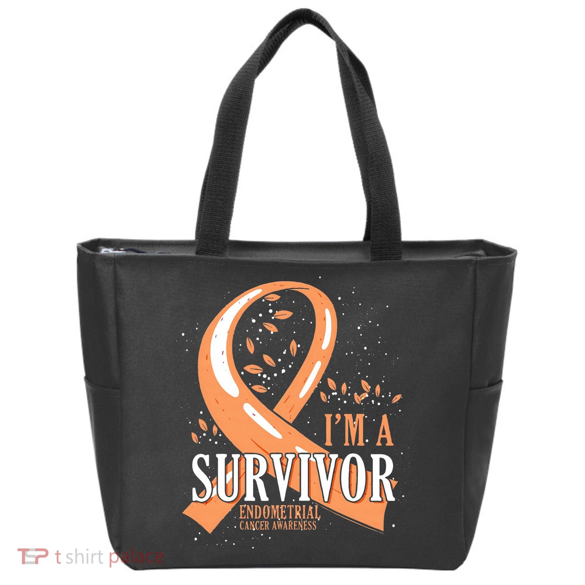 Cancer Survivor Peach Ribbon Endometrial Cancer Awareness Tote Bag
