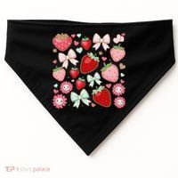 Cute Strawberry Preppy Bow Heart Kawaii Boho Coquette USA-Made Doggie Bandana thumb 0