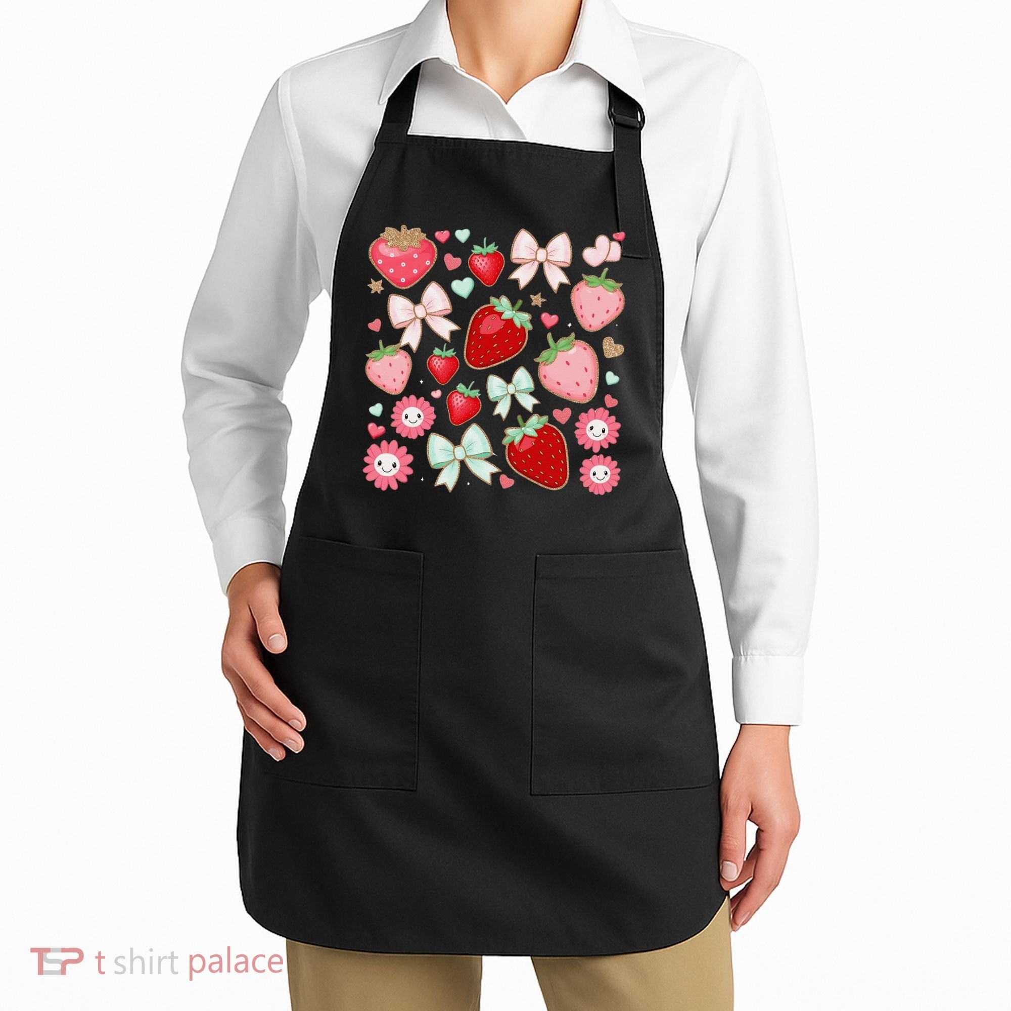 Cute Strawberry Preppy Bow Heart Kawaii Boho Coquette Apron