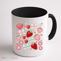 Cute Strawberry Preppy Bow Heart Kawaii Boho Coquette Coffee Mug thumb 1
