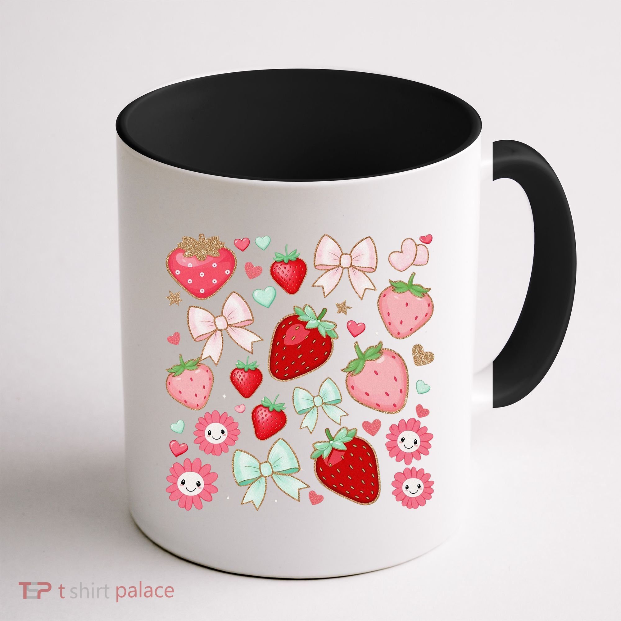 Cute Strawberry Preppy Bow Heart Kawaii Boho Coquette Coffee Mug