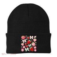 Cute Strawberry Preppy Bow Heart Kawaii Boho Coquette Beanie thumb 0