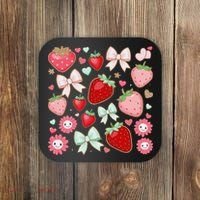 Cute Strawberry Preppy Bow Heart Kawaii Boho Coquette Coaster thumb 0
