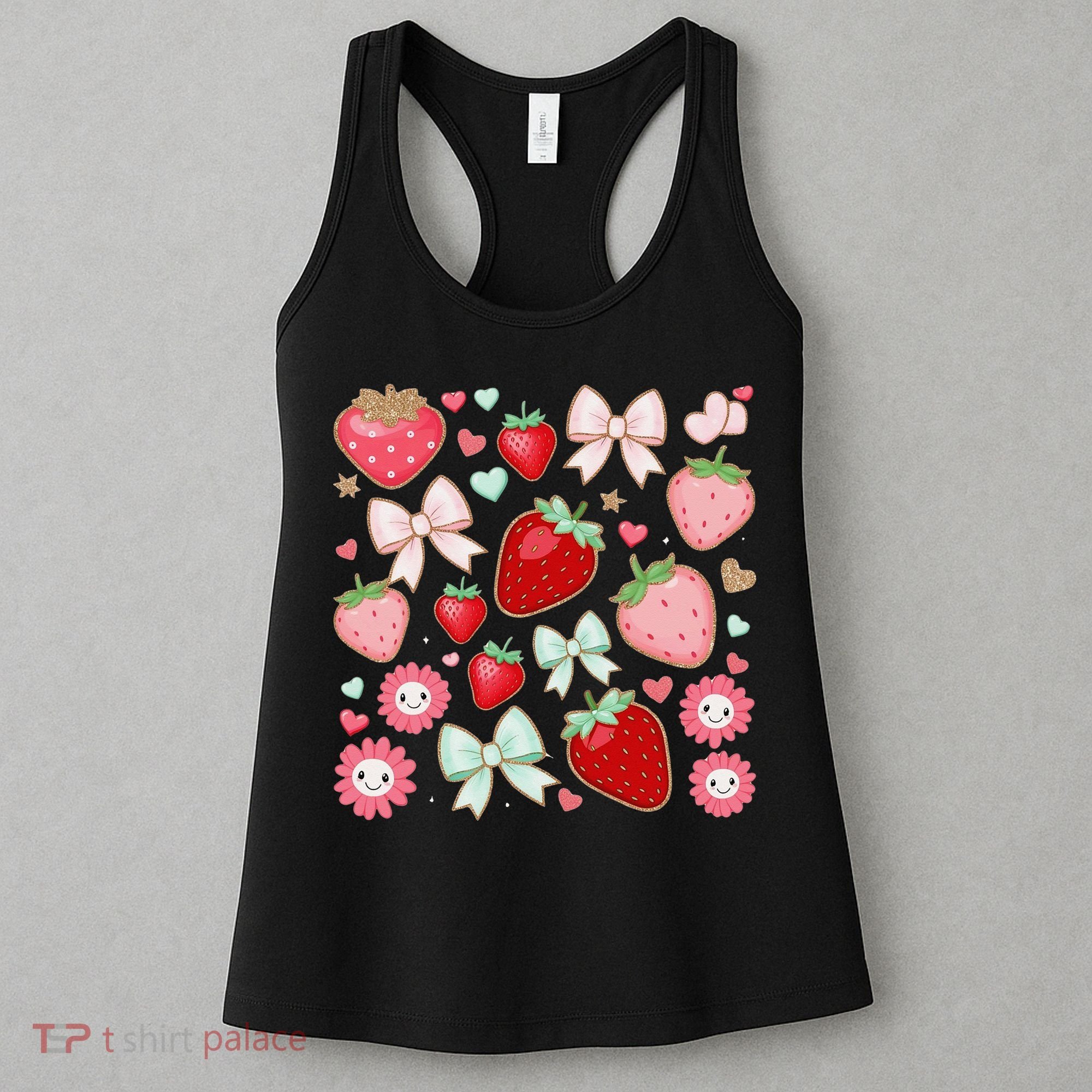 Cute Strawberry Preppy Bow Heart Kawaii Boho Coquette Women's Tank Top