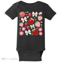 Cute Strawberry Preppy Bow Heart Kawaii Boho Coquette Baby Bodysuit thumb 0