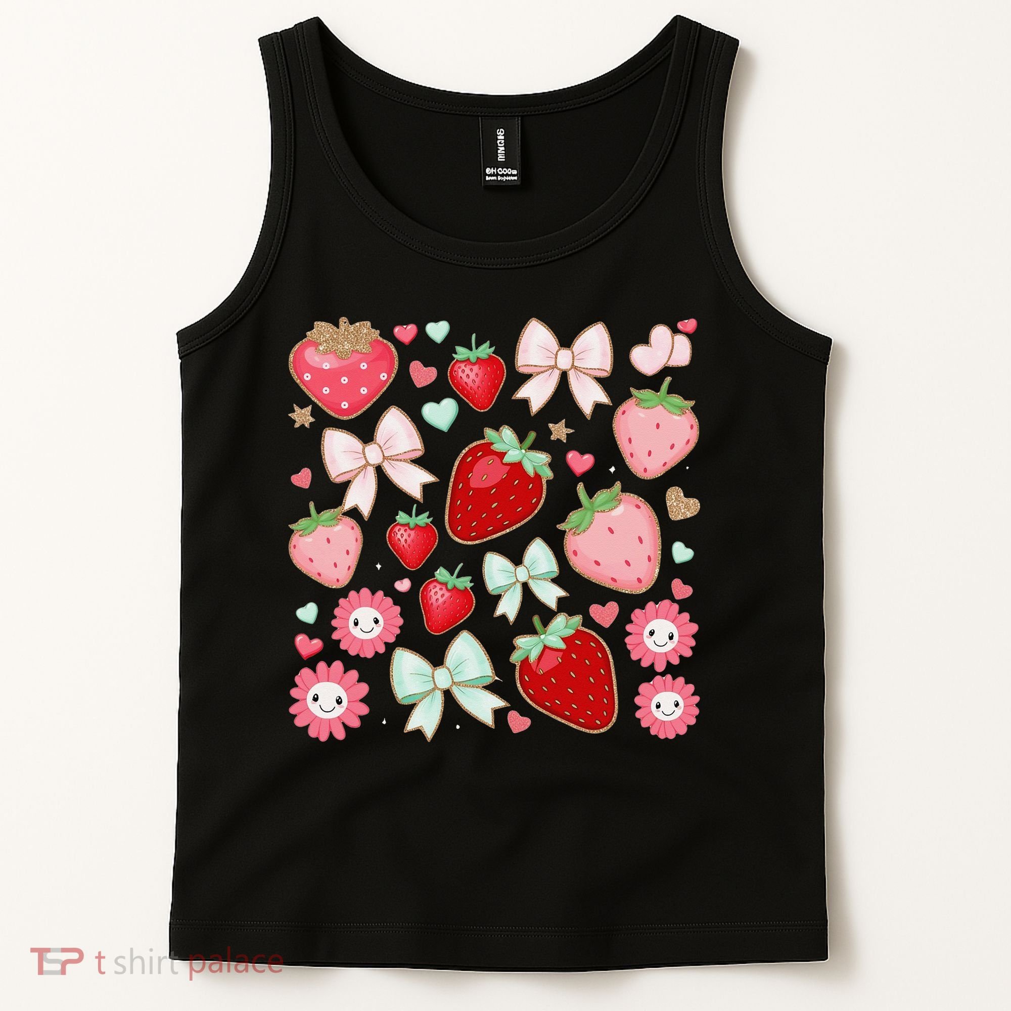 Cute Strawberry Preppy Bow Heart Kawaii Boho Coquette Tank Top