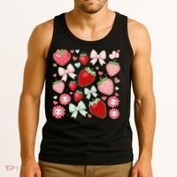 Cute Strawberry Preppy Bow Heart Kawaii Boho Coquette Tank Top thumb 3