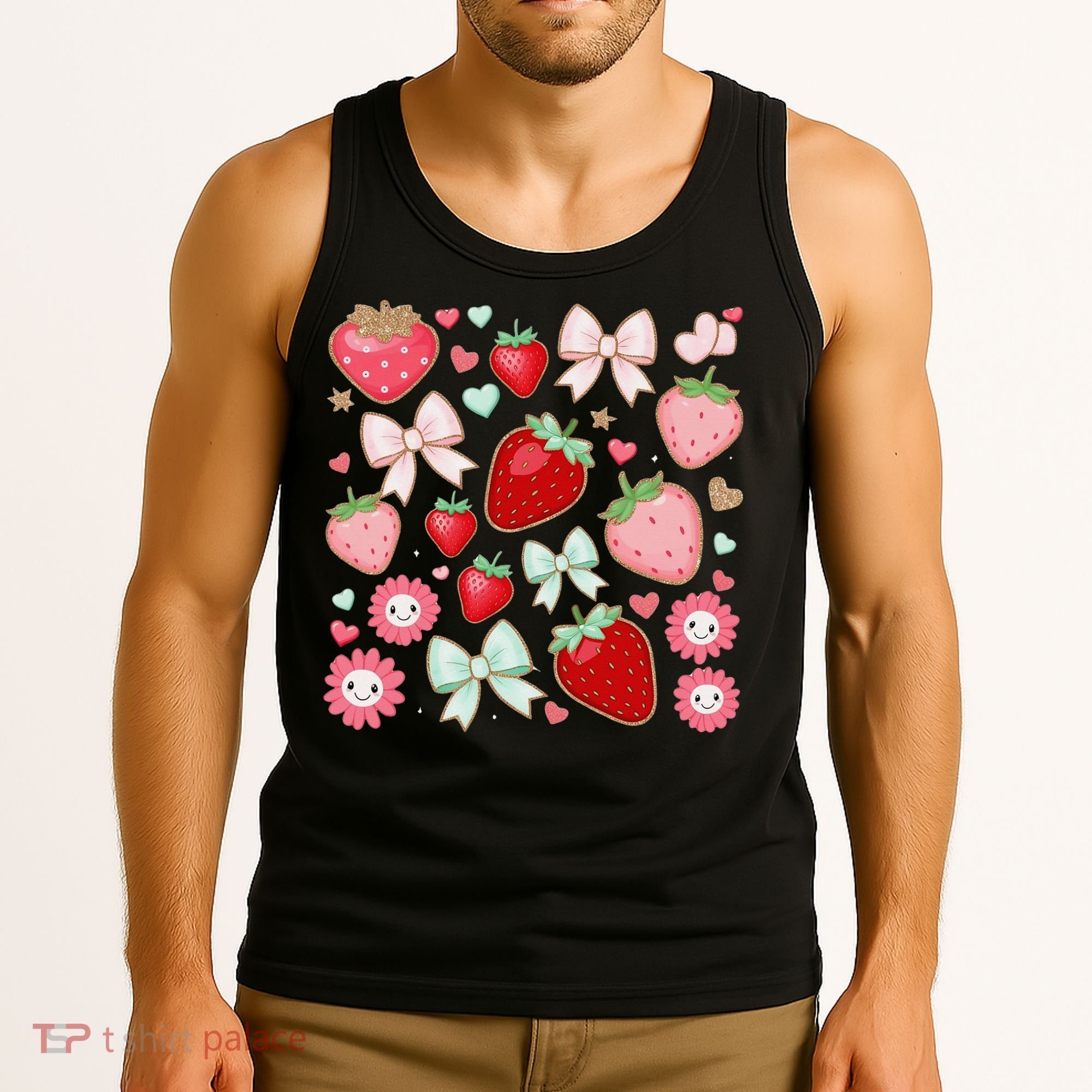 Cute Strawberry Preppy Bow Heart Kawaii Boho Coquette Tank Top
