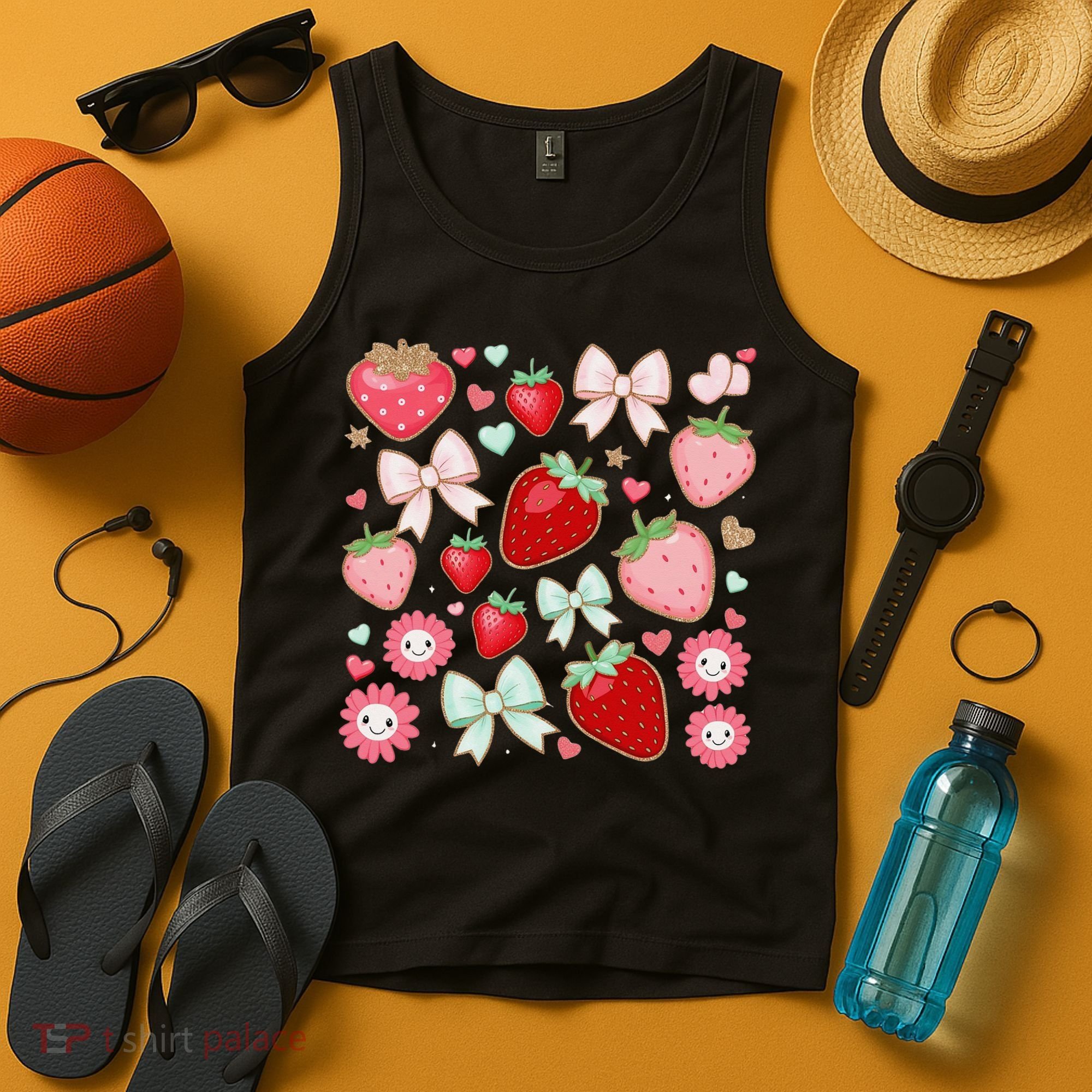 Cute Strawberry Preppy Bow Heart Kawaii Boho Coquette Tank Top