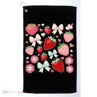 Cute Strawberry Preppy Bow Heart Kawaii Boho Coquette Golf Towel thumb 0