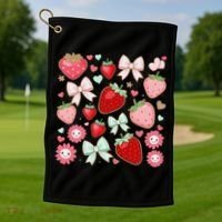 Cute Strawberry Preppy Bow Heart Kawaii Boho Coquette Golf Towel thumb 1