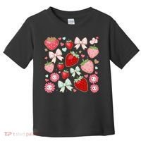 Cute Strawberry Preppy Bow Heart Kawaii Boho Coquette Toddler T-Shirt thumb 0