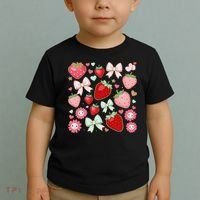 Cute Strawberry Preppy Bow Heart Kawaii Boho Coquette Toddler T-Shirt thumb 2