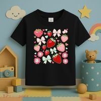 Cute Strawberry Preppy Bow Heart Kawaii Boho Coquette Toddler T-Shirt thumb 3