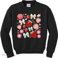 Cute Strawberry Preppy Bow Heart Kawaii Boho Coquette Kids Sweatshirt thumb 0