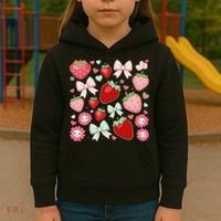 Cute Strawberry Preppy Bow Heart Kawaii Boho Coquette Kids Hoodie thumb 3