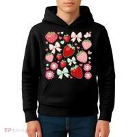 Cute Strawberry Preppy Bow Heart Kawaii Boho Coquette Kids Hoodie thumb 4
