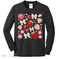 Cute Strawberry Preppy Bow Heart Kawaii Boho Coquette Kids Long Sleeve Shirt thumb 0