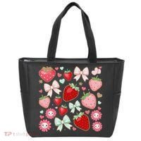 Cute Strawberry Preppy Bow Heart Kawaii Boho Coquette Tote Bag thumb 0