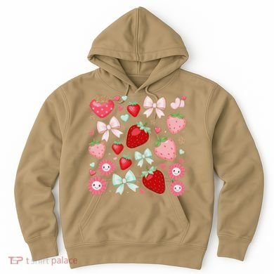Cute Strawberry Preppy Bow Heart Kawaii Boho Coquette Hoodie