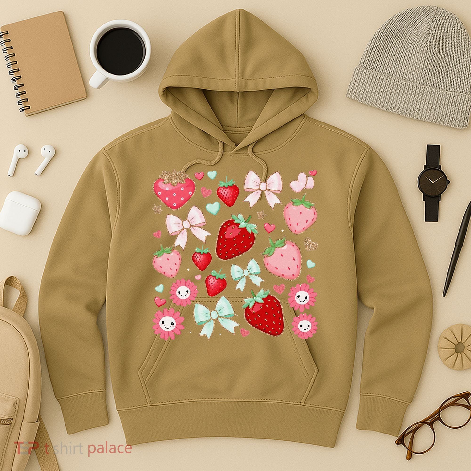 Cute Strawberry Preppy Bow Heart Kawaii Boho Coquette Hoodie