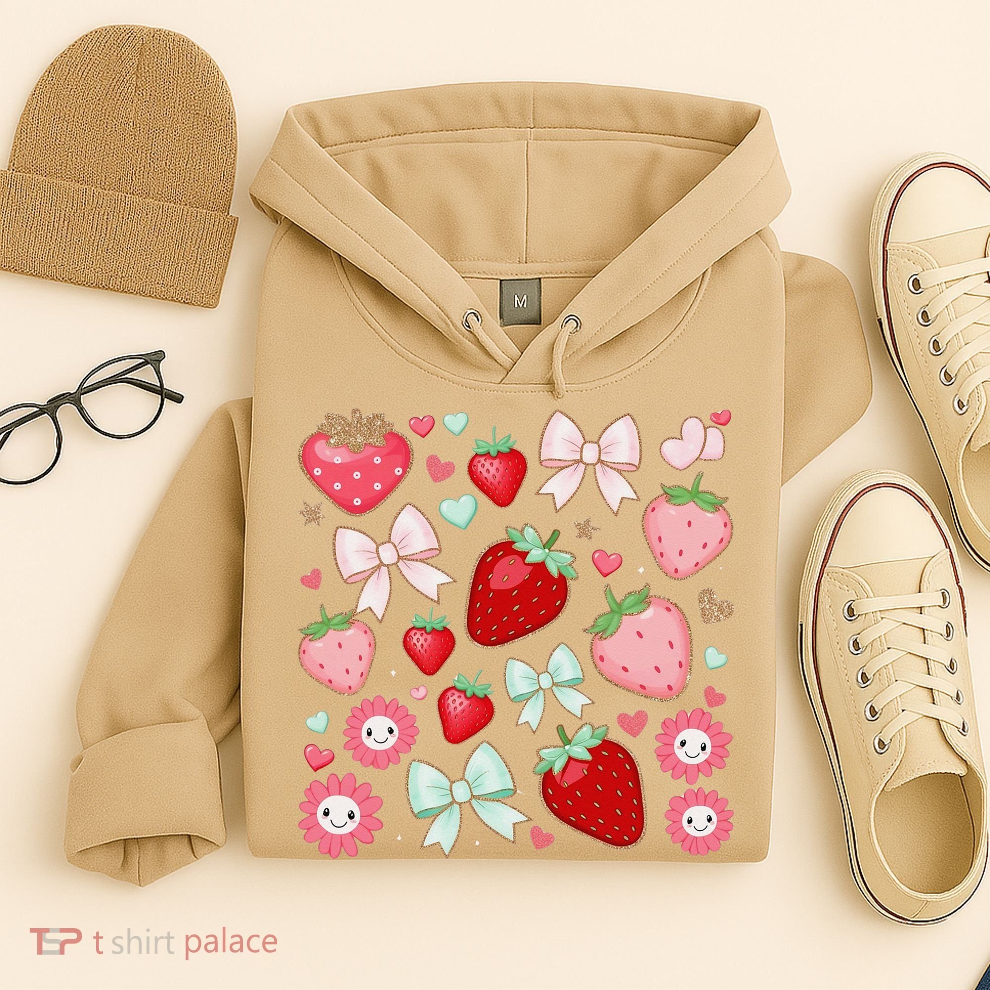 Cute Strawberry Preppy Bow Heart Kawaii Boho Coquette Hoodie