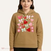 Cute Strawberry Preppy Bow Heart Kawaii Boho Coquette Hoodie thumb 5