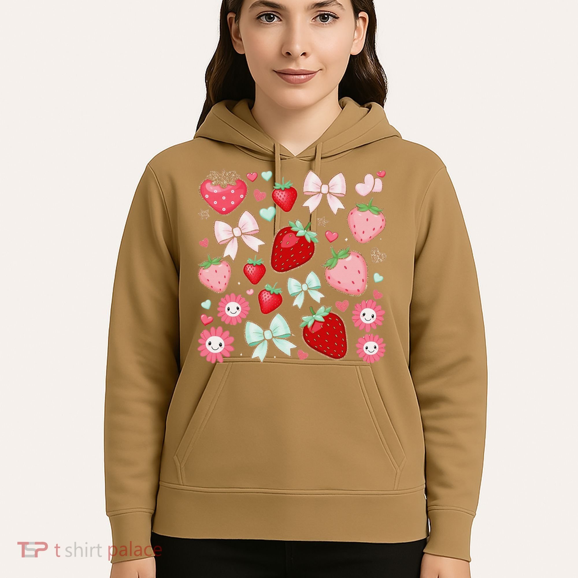 Cute Strawberry Preppy Bow Heart Kawaii Boho Coquette Hoodie