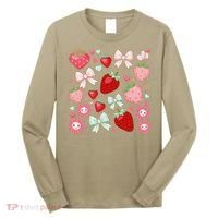 Cute Strawberry Preppy Bow Heart Kawaii Boho Coquette Long Sleeve Shirt thumb 0